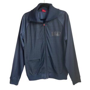 BJÖRN BORG Mens Sz Large Full Zip Jacket Navy Plaid collared blue Athleisure